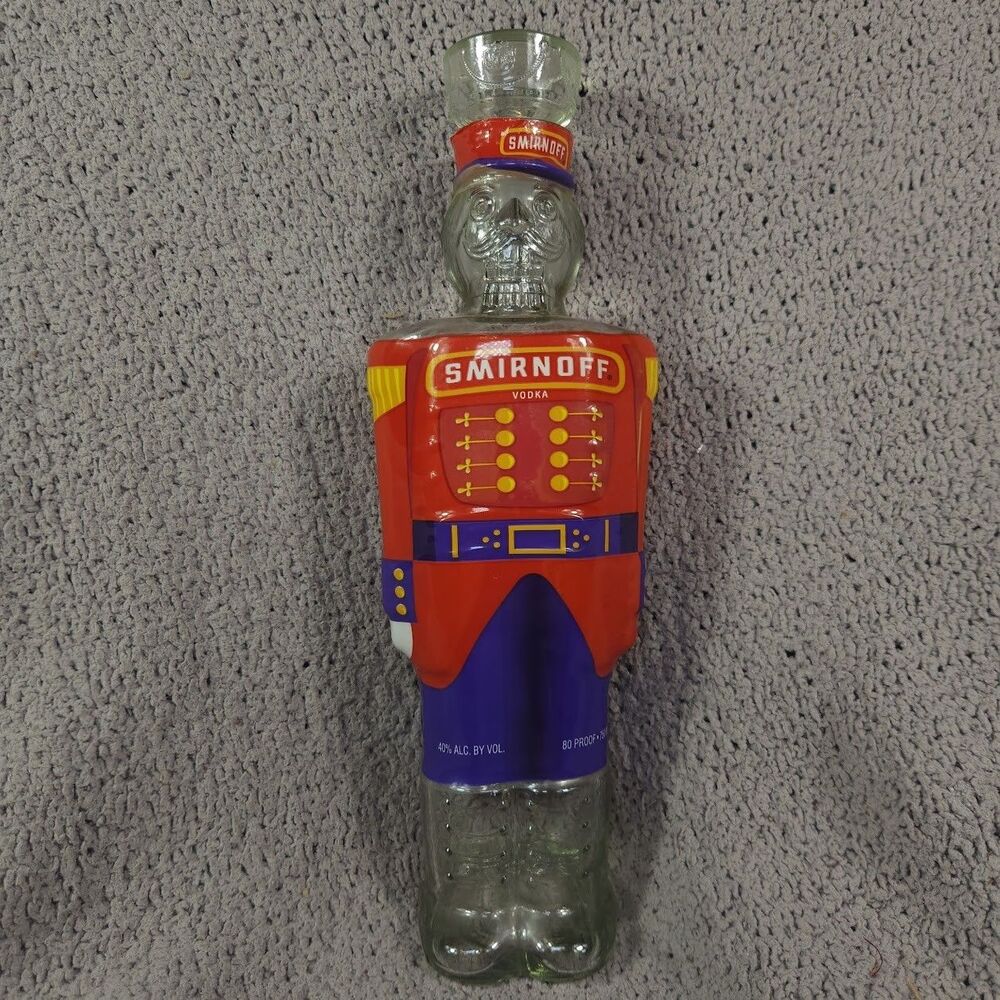 1998 Smirnoff Vodka Toy Soldier NutCracker Glass Bottle Decanter 12.5" EMPTY